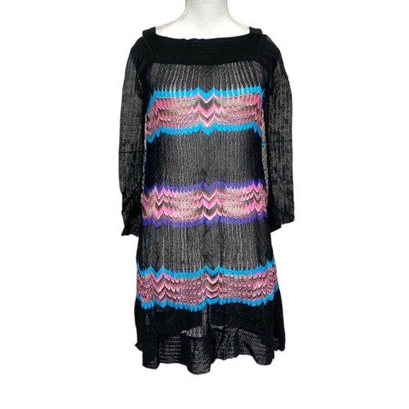 Missoni Chevron Coverup Black Pink Turquoise Purple Knit Sleeveless Dress 46 10 - Picture 3 of 15